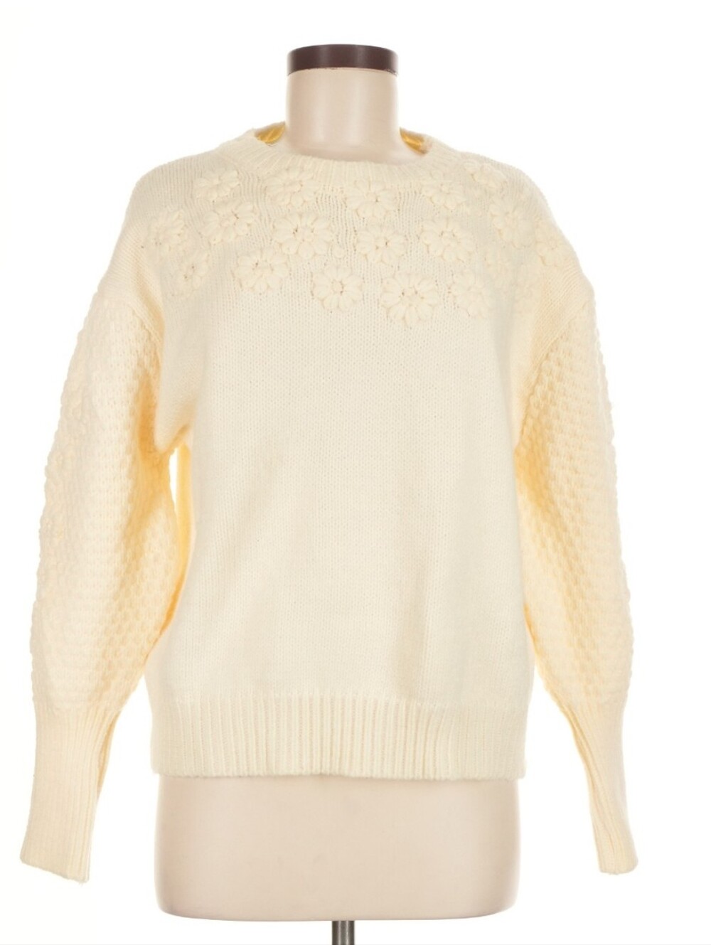 NWT Silk & Salt Ivory Cream Floral Textured Knit Pullover Sweater One Size